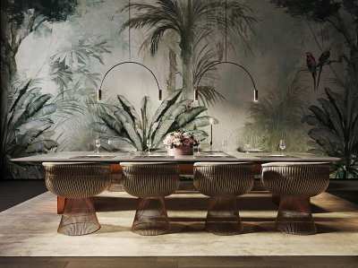 现代餐桌椅组合3D模型下载